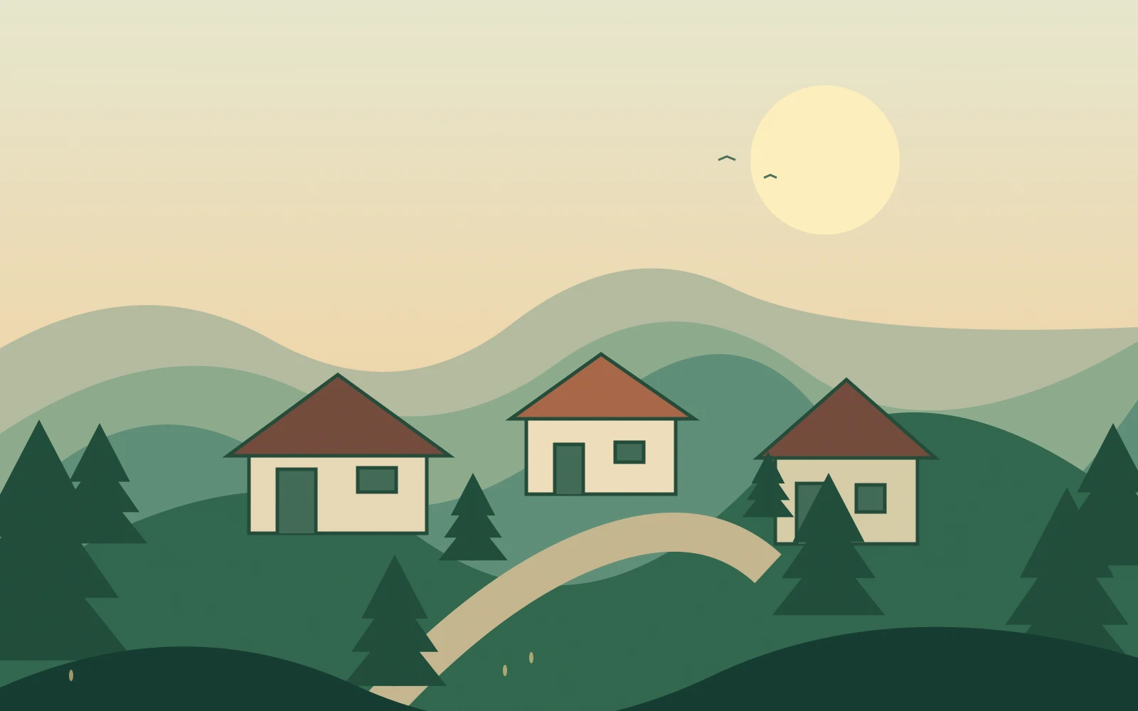 Autorská stylizovaná ilustrace krajiny, nikoli fotografie místa